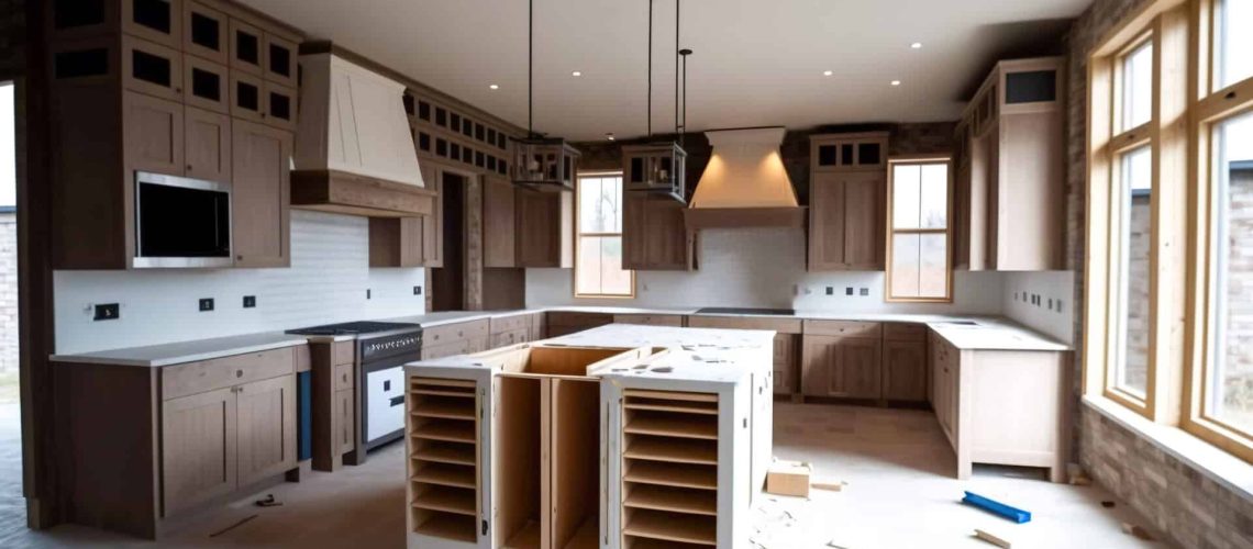 The Contemporary and Functional Design of a Large Modern Kitchen in a New House, Generative AI