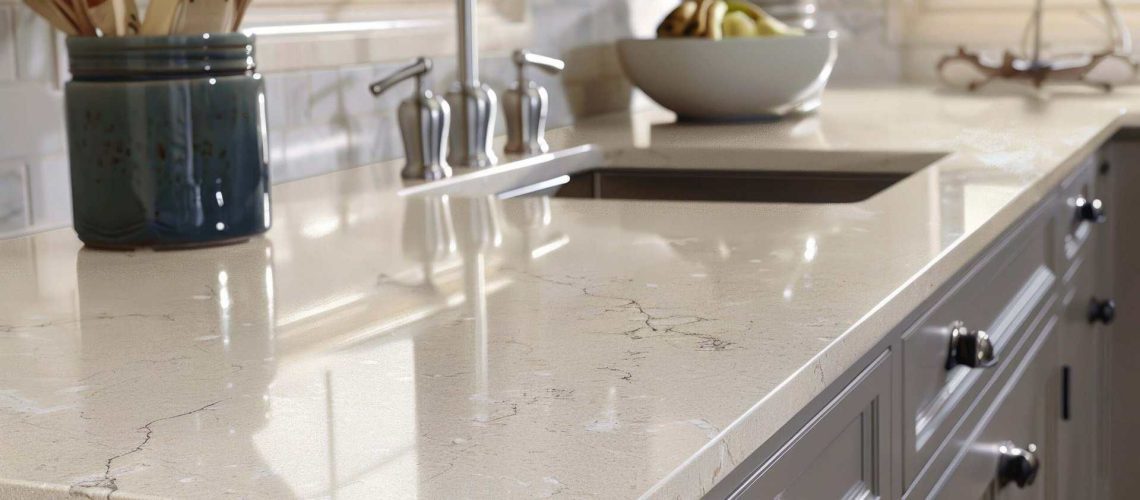 Counter Tops. quartz counter tops: quartz, counter, countertop, worktop, counter, kitchen, countertop, bathroom, surface, stone --ar 16:9 Job ID: 6028db3c-72d6-471c-a296-3f40ce0b6a06